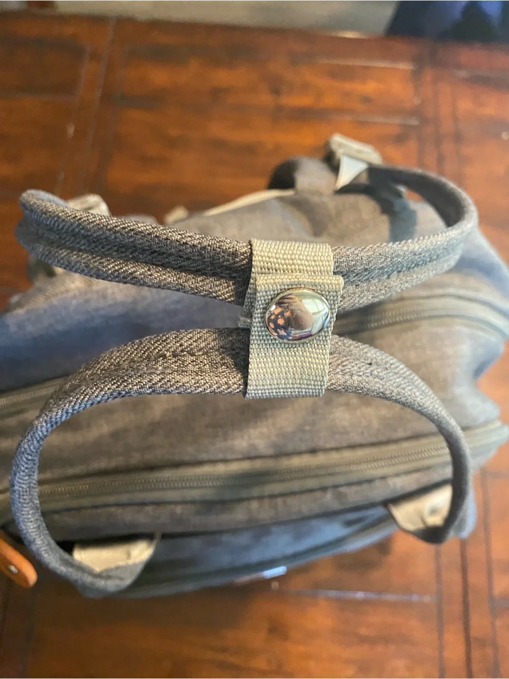 Gray Quilted Canvas Diaper Backpack with Brown Accents